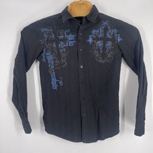 Helix Shirt Mens Large Black Cotton Button Up Long Sleeves Sz Small